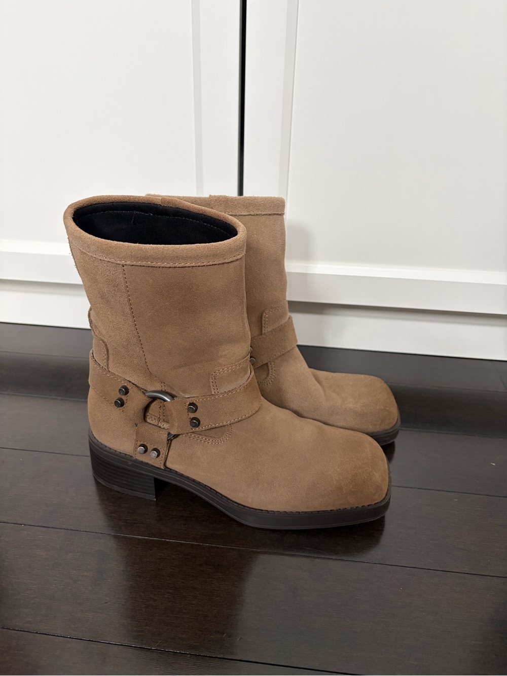 Zara Taupe Suede Harness Ankle Boots